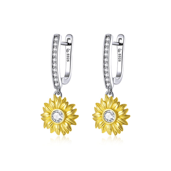 S925 Sterling Silver Plated Gold Pavé Setting CZ Earrings