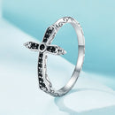 925 Sterling Silver Oxidized Ring with Pavé Setting CZ, Size 6.0 for Women-3