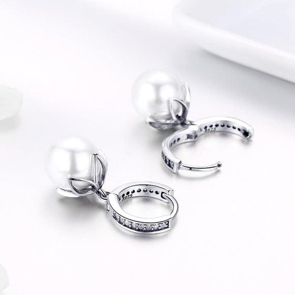 925 Sterling Silver Earrings with Quality Shell Pearl and CZ for Women