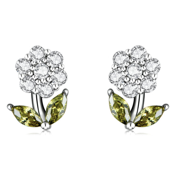925 Sterling Silver Earrings with Pavé Setting CZ in White Gold