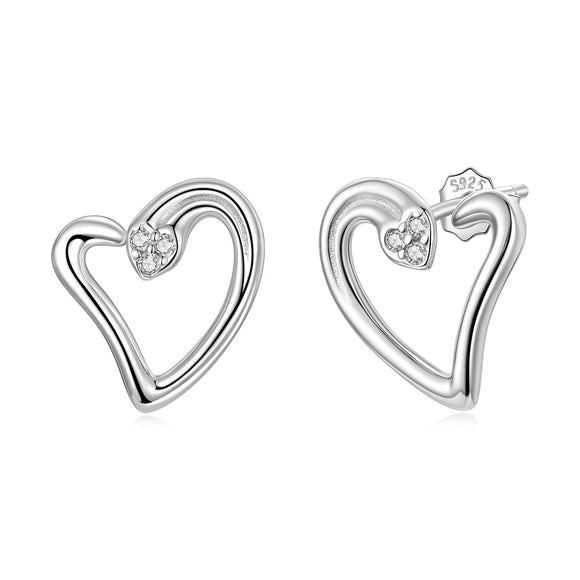 925 Sterling Silver Earrings with CZ in White Gold Plating - 1.4x1.2cm for Women