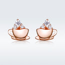 925 Sterling Silver Rose Gold Plated Pavé CZ Earrings for Women-4