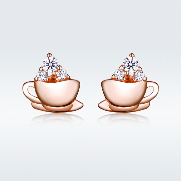 925 Sterling Silver Rose Gold Plated Pavé CZ Earrings for Women