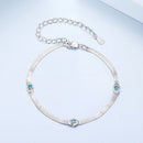 925 Sterling Silver White Gold Plated Multi-Layer Bracelet with Synthetic Turquoise-3