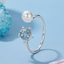 925 Sterling Silver Turtle Ring with Quality Shell Pearl & CZ - Size: nan-2