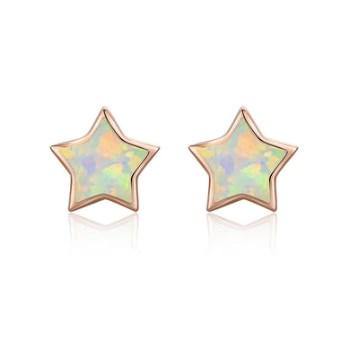 925 Sterling Silver Plated Rose Gold Translucent Opal Earrings 0.7cm for Women - 0