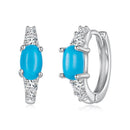 925 Sterling Silver Earrings with Synthetic Turquoise and CZ, White Gold Plated, 1.0cm Hoop for Women-2