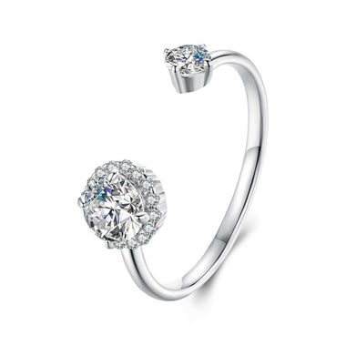 925 Sterling Silver Moissanite 0.5ct & 0.2ct Ring in Size E for Women - 0