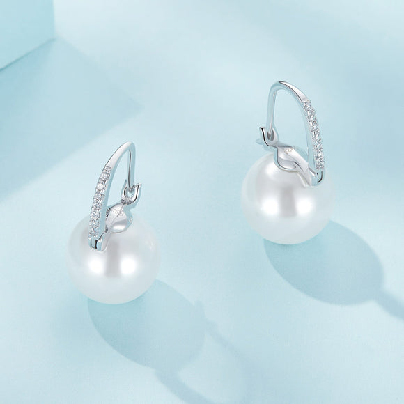 925 Sterling Silver Earrings with Quality Shell Pearl and CZ, 21*11mm, for Women