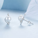 925 Sterling Silver Natural Pearl & CZ Earrings Plated in Platinum-5