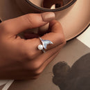 925 Sterling Silver Ring with Shell Pearl and Transparent Glass-8