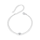 925 Sterling Silver White Gold Plated Heart-Shaped Bracelet with CZ, Length 150+60mm-1