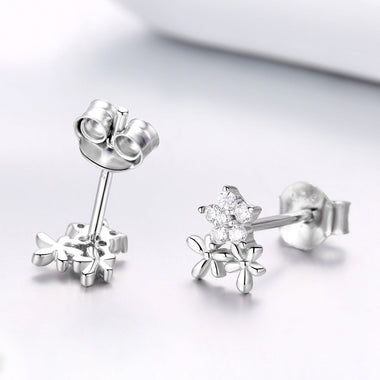 925 Sterling Silver Earrings with CZ in Pavé Setting, 0.6*0.7cm for Women - 0