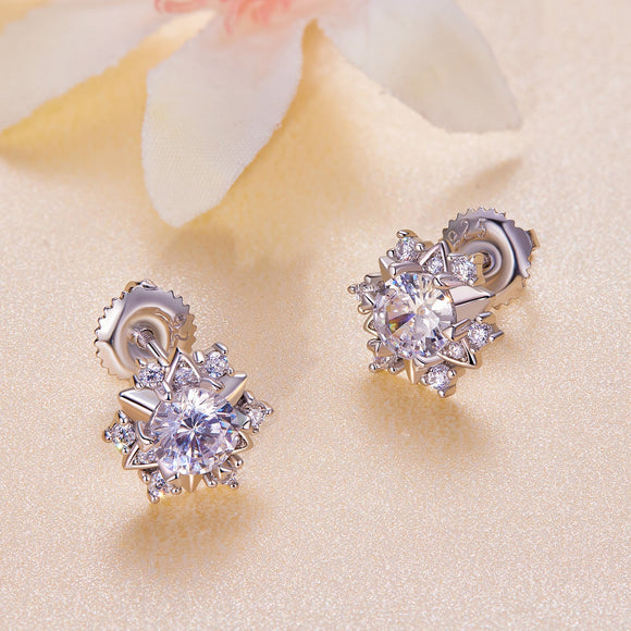 925 Sterling Silver 5.0mm Moissanite Earrings with CZ, 1.0cm for Women