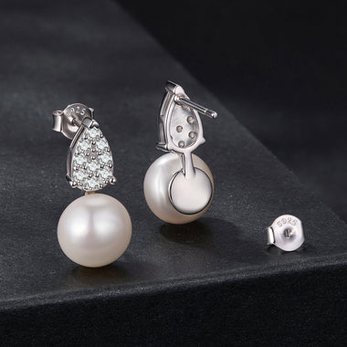 925 Sterling Silver 0.023 Carat Moissanite & Freshwater Pearl Earrings for Women - 0