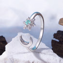 925 Sterling Silver Ring with Glass Snowflakes and Moon for Women-2