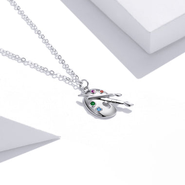 925 Sterling Silver Adjustable Pendant Necklace with CZ in Platinum Finish - 0