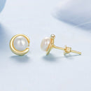 925 Sterling Silver Freshwater Pearl Gold Plated Earrings-4