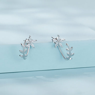 925 Sterling Silver Plated Platinum Earrings with CZ - 0