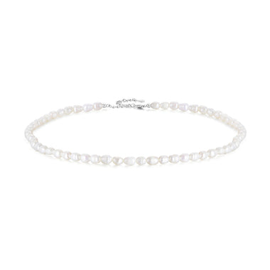 925 Sterling Silver Necklace with Natural Pearl and Platinum Plating, 38+5cm, Women