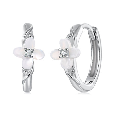 925 Sterling Silver Earrings with Pavé Setting CZ and High-Quality Nacre for Women