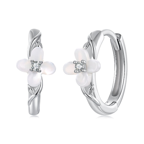 925 Sterling Silver Earrings with Pavé Setting CZ and High-Quality Nacre for Women