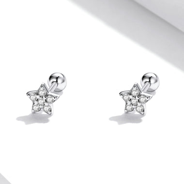 925 Sterling Silver Earrings with Pavé Setting CZ and Platinum Plating - 0.5cm for Women - 0