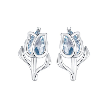 925 Sterling Silver Synthetic Spinel Earrings with Platinum Plating - 12x7mm