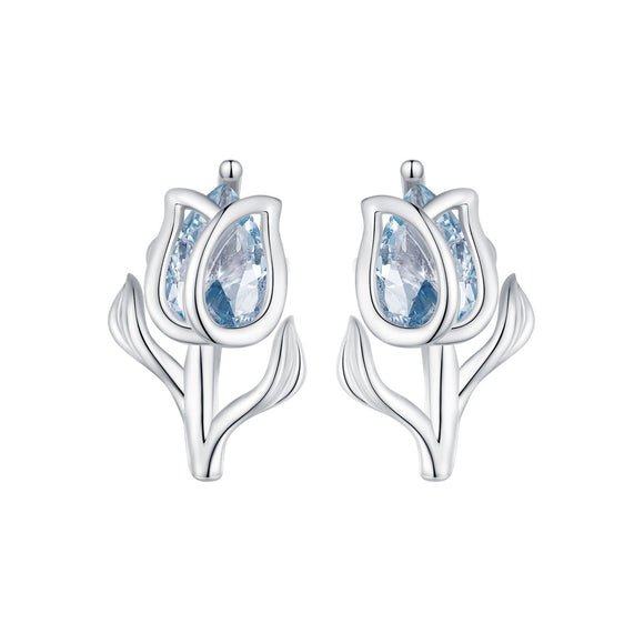 925 Sterling Silver Synthetic Spinel Earrings with Platinum Plating - 12x7mm