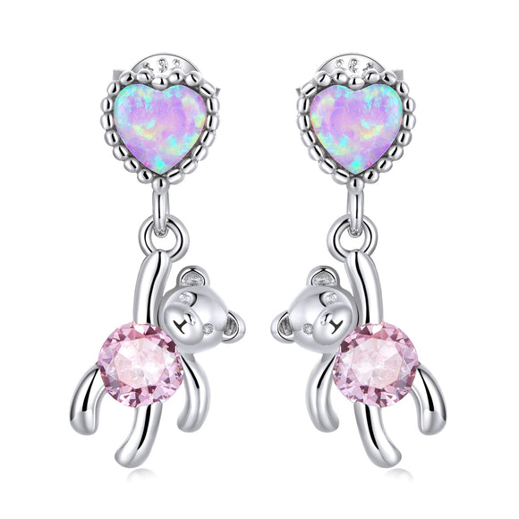925 Sterling Silver Earrings with Translucent Opal and CZ for Women