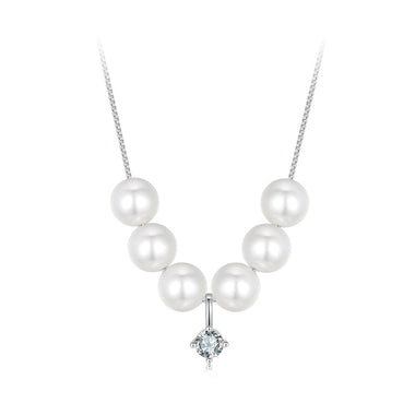 925 Sterling Silver Moissanite & Quality Shell Pearl Adjustable Necklace for Women