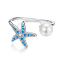 925 Sterling Silver White Gold Plated Quality Shell Pearl Starfish Ring for Women-1