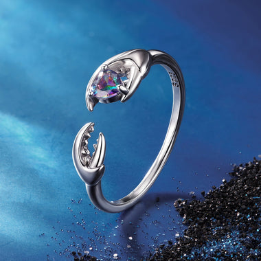 925 Sterling Silver Transparent Glass Oxidized Silver Ring for Women - 0