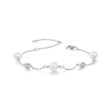 925 Sterling Silver 3mm Moissanite & Shell Pearl Bracelet for Women - 0