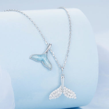 925 Sterling Silver Necklace with CZ & Enamel - 40+5cm Length, Fishtail Design for Women - 0