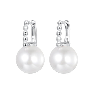 925 Sterling Silver Earrings with White Gold Plating and Shell Pearl for Women