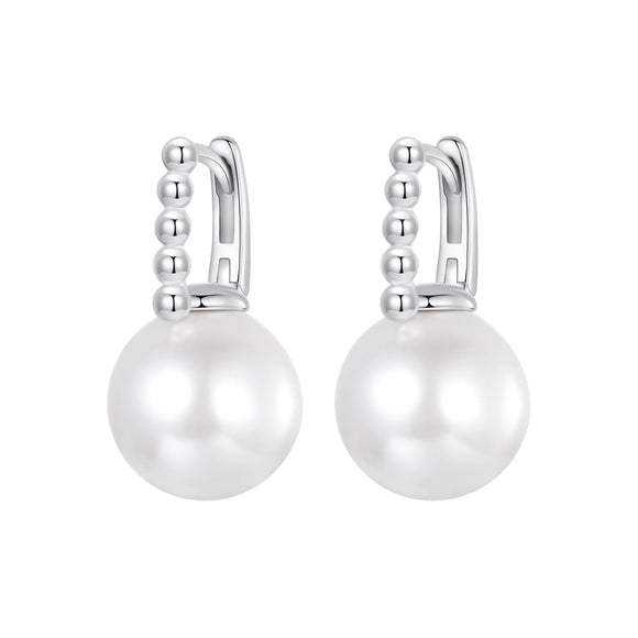 925 Sterling Silver Earrings with White Gold Plating and Shell Pearl for Women
