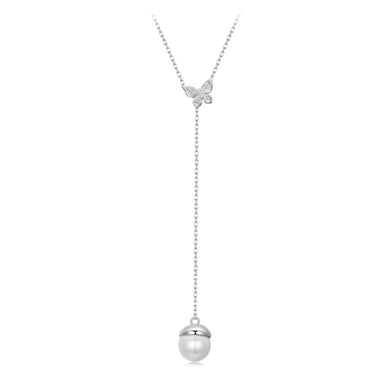 925 Sterling Silver White Gold Plated Necklace with Quality Shell Pearl and CZ for Women