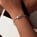 925 Sterling Silver Bracelet with CZ, 17mm, White Gold Plated, For Women-5