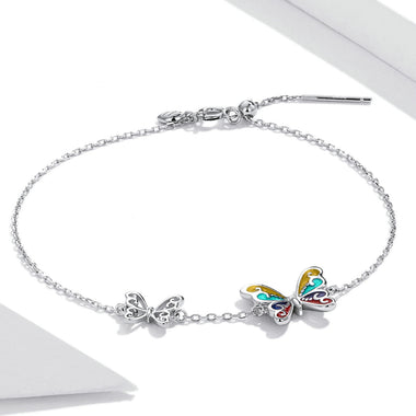 925 Sterling Silver Adjustable Butterfly Enamel Bracelet for Women - 0