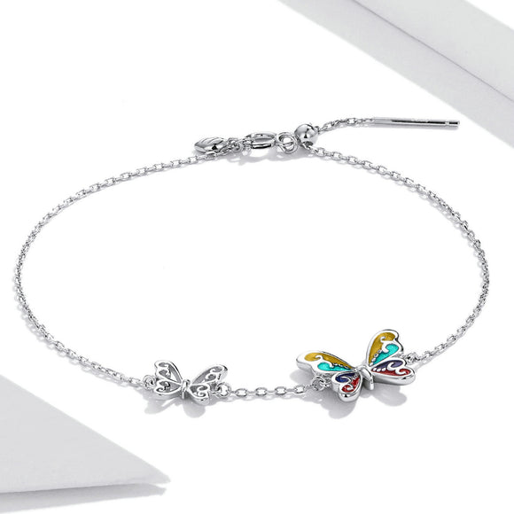 925 Sterling Silver Adjustable Butterfly Enamel Bracelet for Women