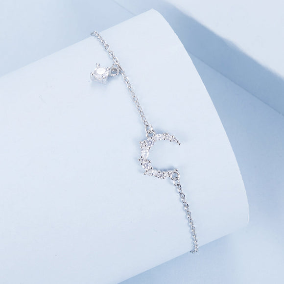925 Sterling Silver CZ Bracelet with White Gold Plating, 150mm Length for Women