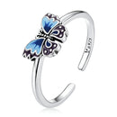 925 Sterling Silver Enamel Oxidized Silver Butterfly Rings-3