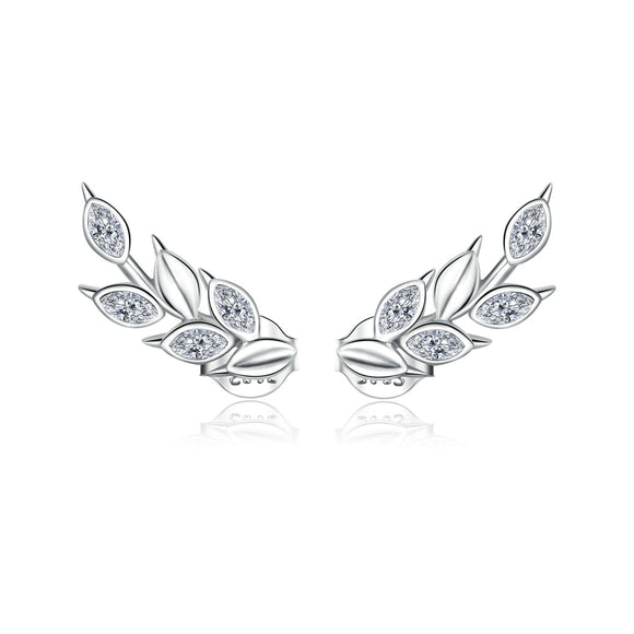 925 Sterling Silver Earrings with CZ in Pavé Setting, 1.4*0.5cm for Women