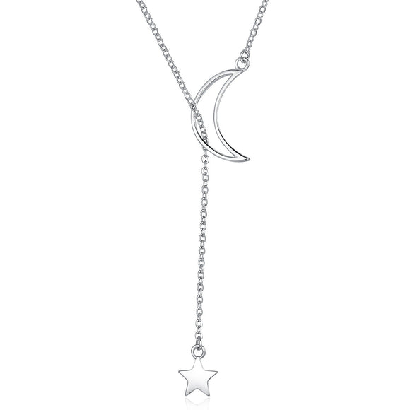 925 Sterling Silver Necklace 47cm with Moon Pendant for Women