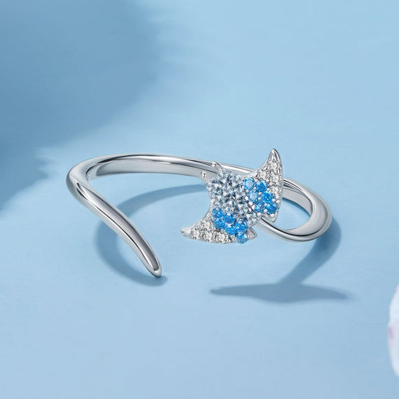 925 Sterling Silver Manta Ray Ring with Pavé Setting CZ for Women
