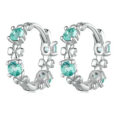925 Sterling Silver Earrings with Transparent Glass in Size 14mm for Women - 0