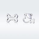 925 Sterling Silver Earrings for Women, 0.5-0.6cm, Bone and Dog Design, Platinum Plated-4