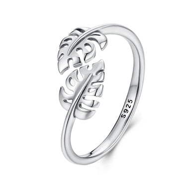 925 Sterling Silver Oxidized Leaf Ring for Women