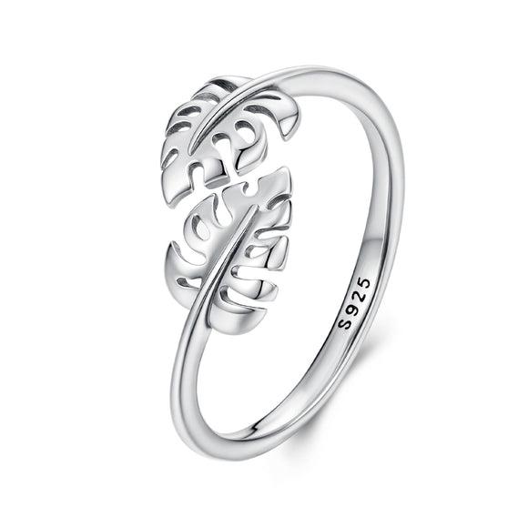 925 Sterling Silver Oxidized Leaf Ring for Women
